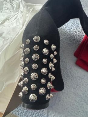 Louboutin Embellished Heel Long Stretch Suede Boots 4