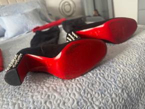 Louboutin Embellished Heel Long Stretch Suede Boots 5