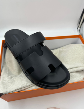 Hermes Black Leather Chypre Sandals 2