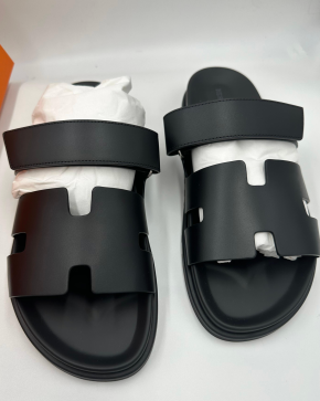 Hermes Black Leather Chypre Sandals 3