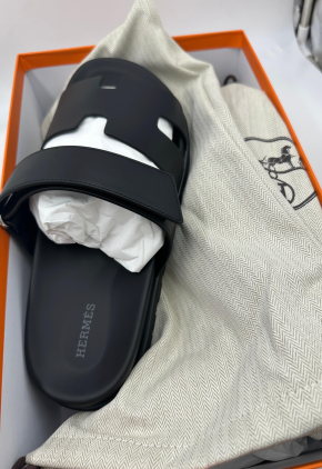 Hermes Black Leather Chypre Sandals 5