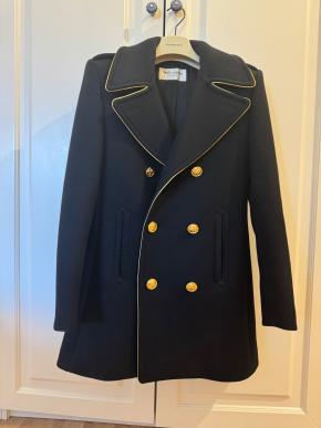 Saint Laurent Gold Trim Black Wool Coat 2