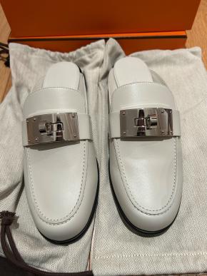 Hermes White Kelly Buckle Mules 2