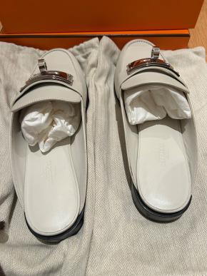 Hermes White Kelly Buckle Mules 4