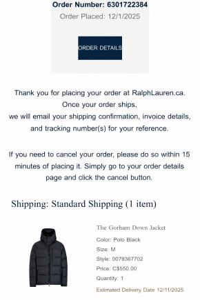 POLO RALPH LAUREN Black 'The Gorham' Down Jacket 14