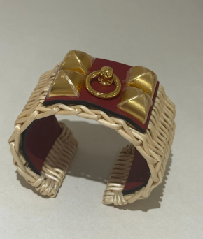 Hermes Raffia And Leather Picnic Cuff 4