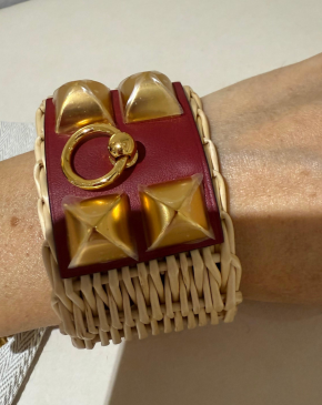Hermes Raffia And Leather Picnic Cuff 6