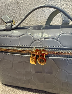 LORO PIANA Grey Extra Pocket L19 shiny Alligator Leather Pouch with cites 4