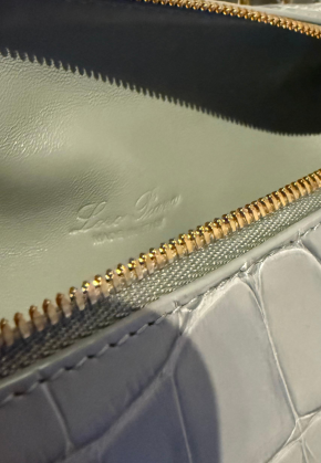 LORO PIANA Grey Extra Pocket L19 shiny Alligator Leather Pouch with cites 2