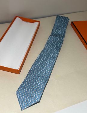 Hermes Light Blue  Cheval En Coeur Silk Tie 4