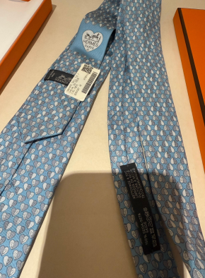 Hermes Light Blue  Cheval En Coeur Silk Tie 3