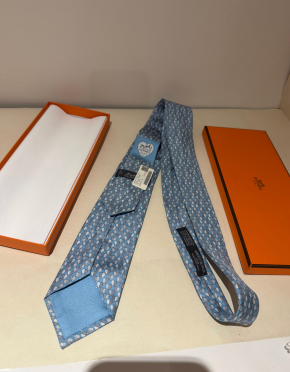 Hermes Light Blue  Cheval En Coeur Silk Tie 5