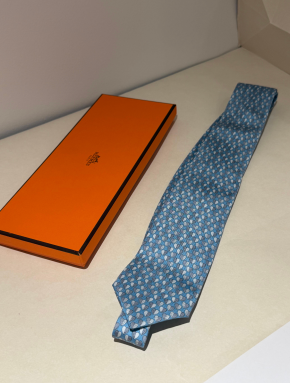 Hermes Light Blue  Cheval En Coeur Silk Tie 2