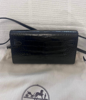 Hermes Kelly Black Shiny Wallet  To Go  Alligator Mississippiensis 2