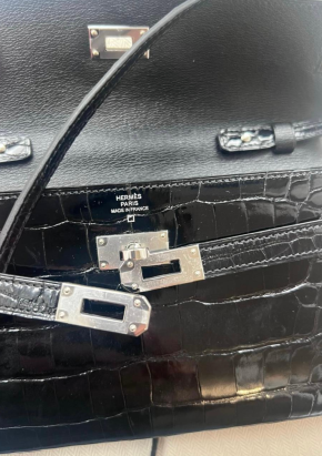 Hermes Kelly Black Shiny Wallet  To Go  Alligator Mississippiensis 7
