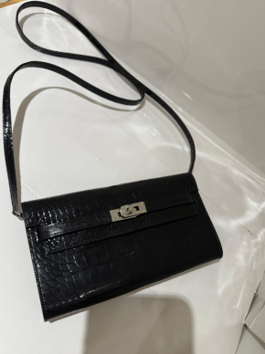 Hermes Kelly Black Shiny Wallet  To Go  Alligator Mississippiensis 6