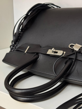 Hermes Black Evergrain Leather35 Anate Fringe Birkin 6