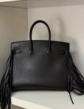 Hermes Black Evergrain Leather35 Anate Fringe Birkin 5