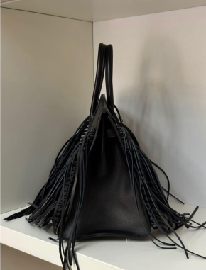 Hermes Black Evergrain Leather35 Anate Fringe Birkin 2