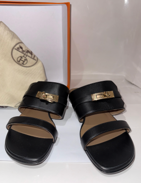 Herms Black Avenue Sandals 2