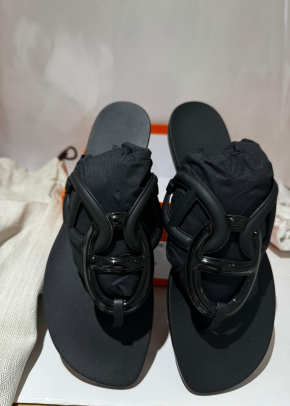 Hermes Black Rubber Egerie Sandals 4