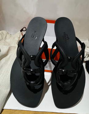 Hermes Black Rubber Egerie Sandals 2