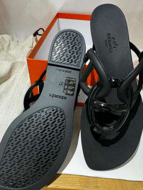 Hermes Black Rubber Egerie Sandals 5