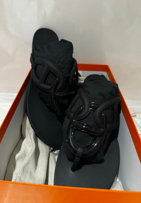 Hermes Black Rubber Egerie Sandals 3