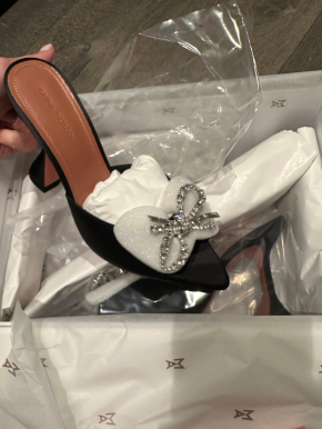 Amina Muaddi Black Satin Embellished Mules 4