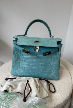 Hermes Bleu St Cyr Matte Croc Kelly 28 4
