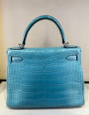 Hermes Bleu St Cyr Matte Croc Kelly 28 3