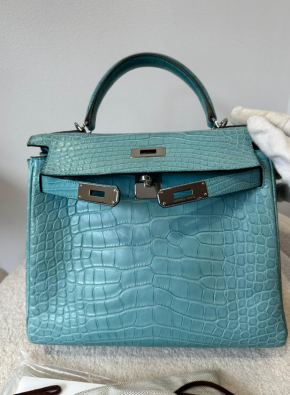 Hermes Bleu St Cyr Matte Croc Kelly 28 8