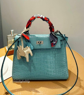 Hermes Bleu St Cyr Matte Croc Kelly 28 9