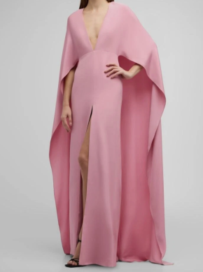 Koltson Silk Crepe Column Gown with Cape Back 4