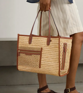 Anya Hindmarch Pocket Leather-Trimmed Raffia Tote 11