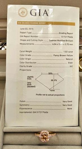 William &Son Fancy Brown Diamond Ring 1.02 Carat 8