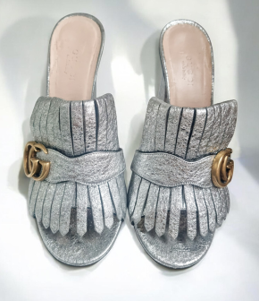 Gucci Silver Heeled Mules 4