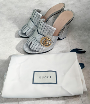 Gucci Silver Heeled Mules 7