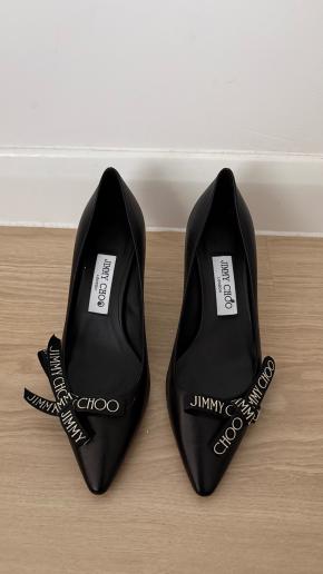Jimmy Choo Black Leather Kitten Heel Pumps 25
