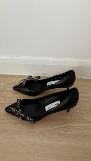 Jimmy Choo Black Leather Kitten Heel Pumps 7