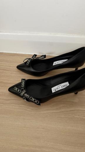 Jimmy Choo Black Leather Kitten Heel Pumps 12