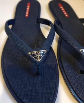 Prada Navy Rubber Thong Flats 4
