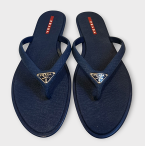 Prada Navy Rubber Thong Flats 3