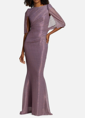 Talbot Runhof  Trumpet Voile Cape-Sleeve Evening Dress 2