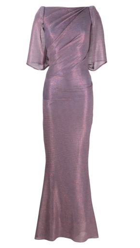 Talbot Runhof  Trumpet Voile Cape-Sleeve Evening Dress 5