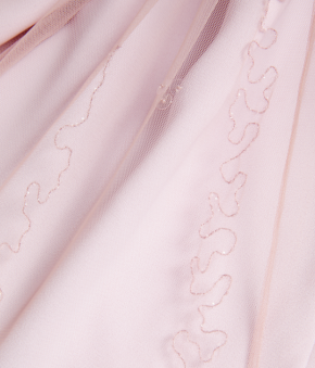 16Arlington Blush Pink Strapless Sequin Gown with Feather Trim Neckline 2