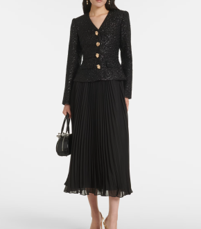 Self Portrait Faux-pearl Button Midi Dress in Boucle 4