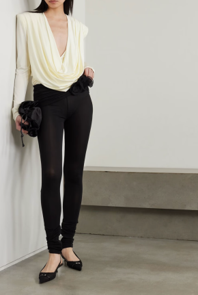 Magda Butrym Floral-Appliquéd Silk Georgette-Trimmed Jersey Trousers 4