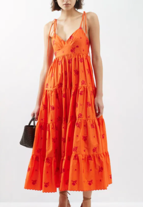 Erdem Floral-Embroidered Tiered Cotton-Poplin Midi Dress 2
