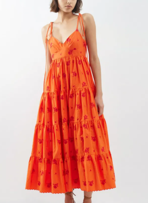 Erdem Floral-Embroidered Tiered Cotton-Poplin Midi Dress 5